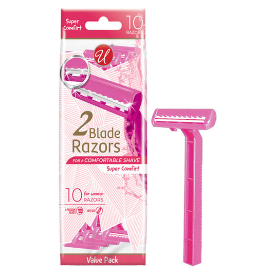 U' Twin Blade Ladies Razors 10ct-Pink 24/cs