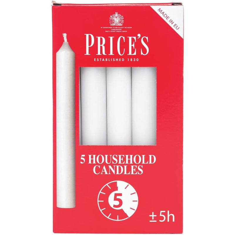 Wick Wax Household Candles 5" Stick 8ct - White 24/cs