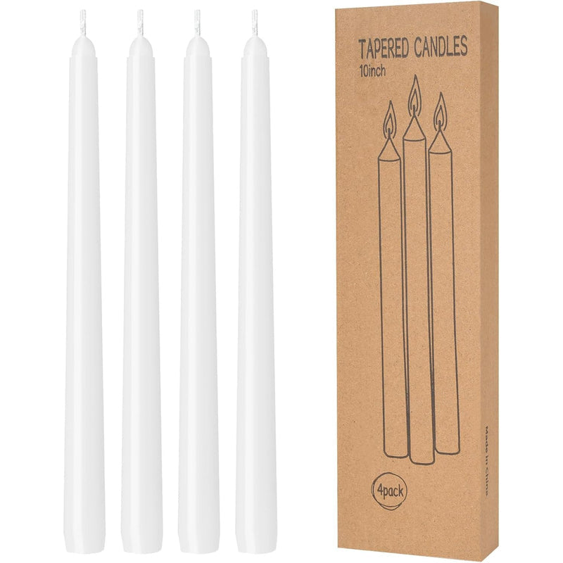 Wick& Wax Taper Candles 10' Stick 3ct-Unscented -White 24/cs