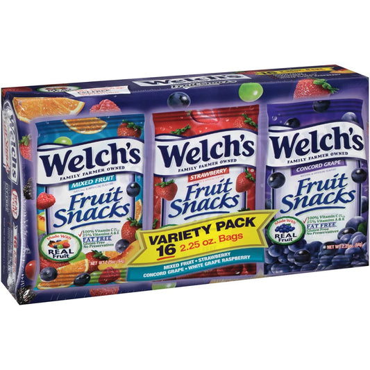 Welch's Fruit Snacks 2.25oz; mix fruit, Strawberry, grape 16/Box